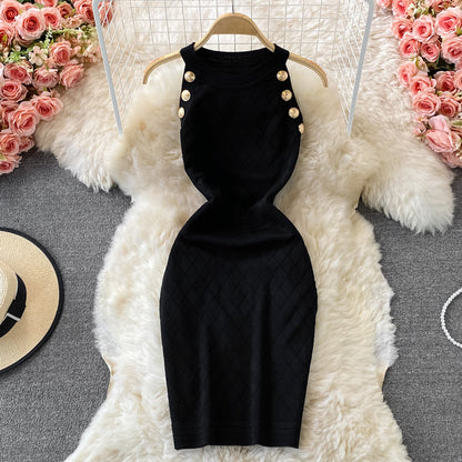Knitted Halter off shoulder dress small sexy Hip Wrap Skirt  2722