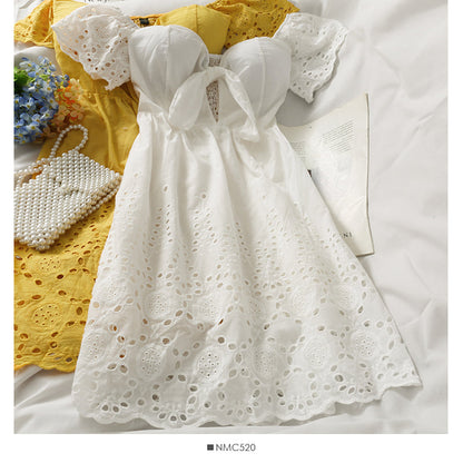 Bow neckline off shoulder high waist dress  2706