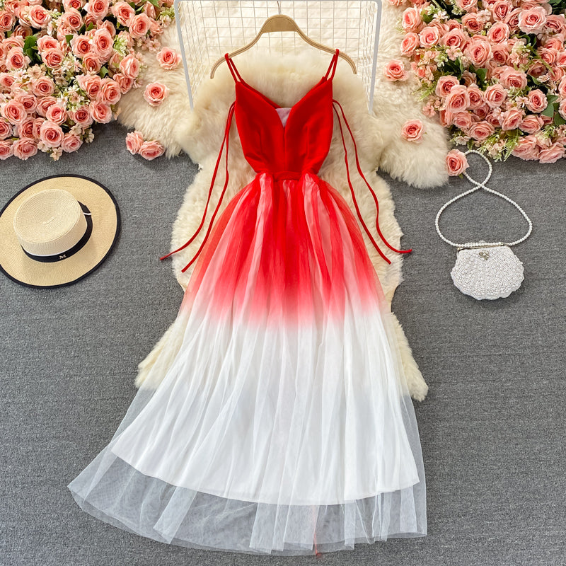 V-neck off shoulder mesh dress large swing skirt  2906