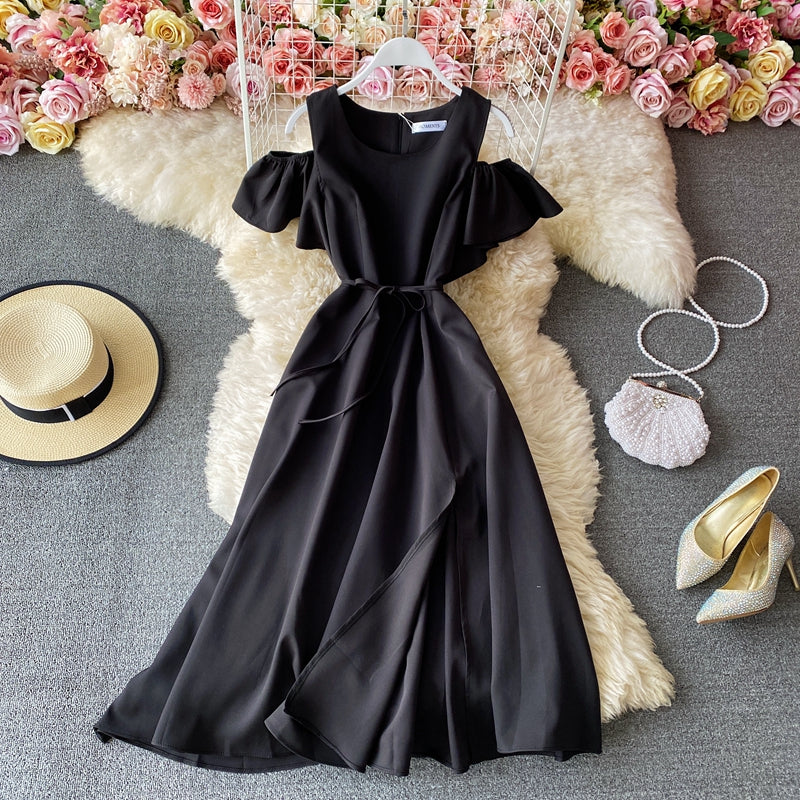Slim waist, off shoulder, age reducing temperament, large swing skirt  3287