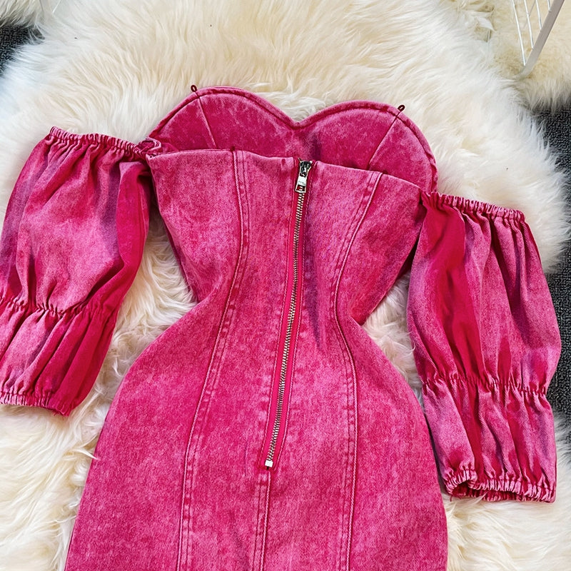 Korean off shoulder Strapless denim dress  2964