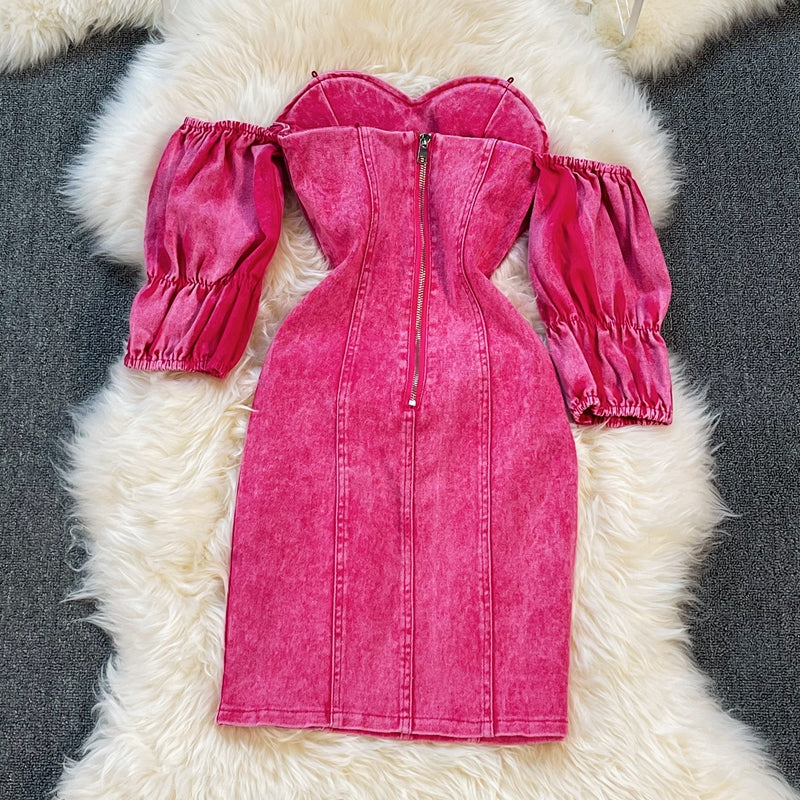 Korean off shoulder Strapless denim dress  2964