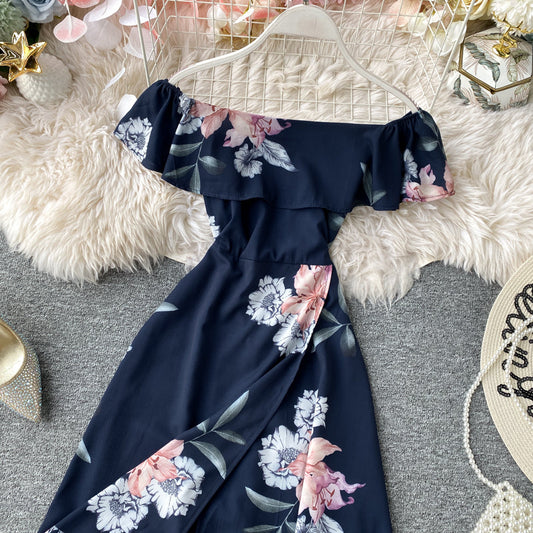 Ruffle Dress seaside holiday off shoulder  3134