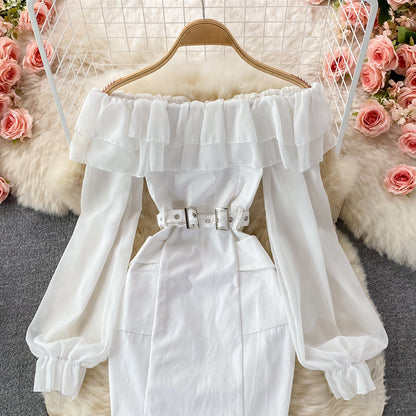 Royal sister style one shoulder off shoulder lotus leaf dress  3098
