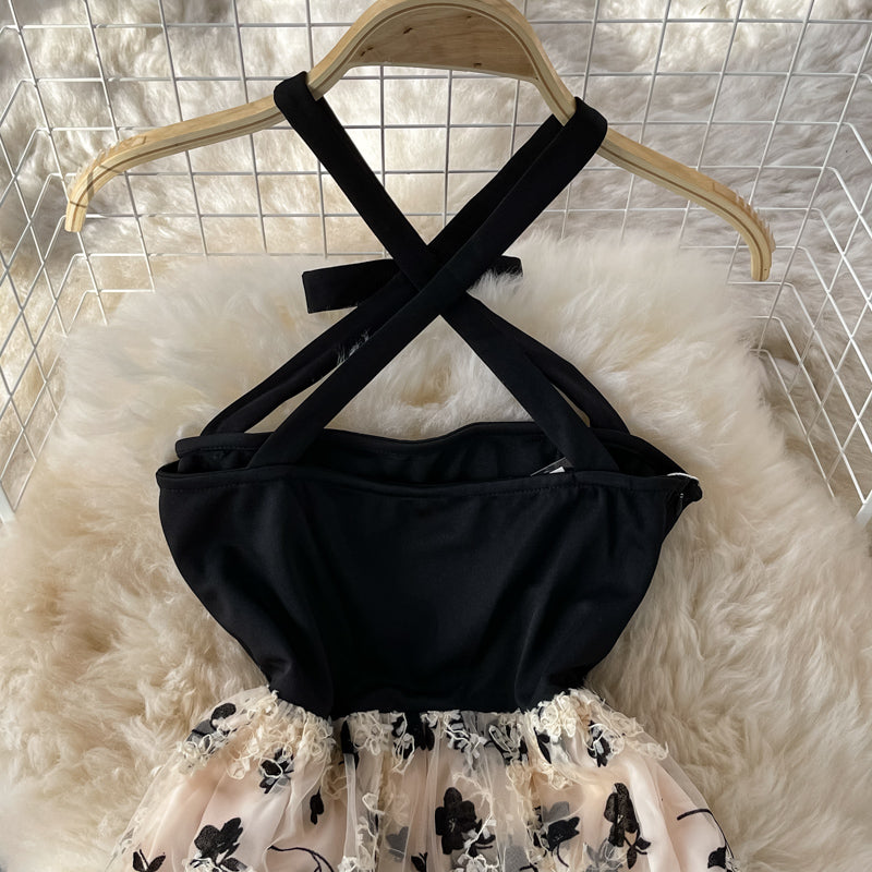 Neck off shoulder dress floral suspender dress  2978
