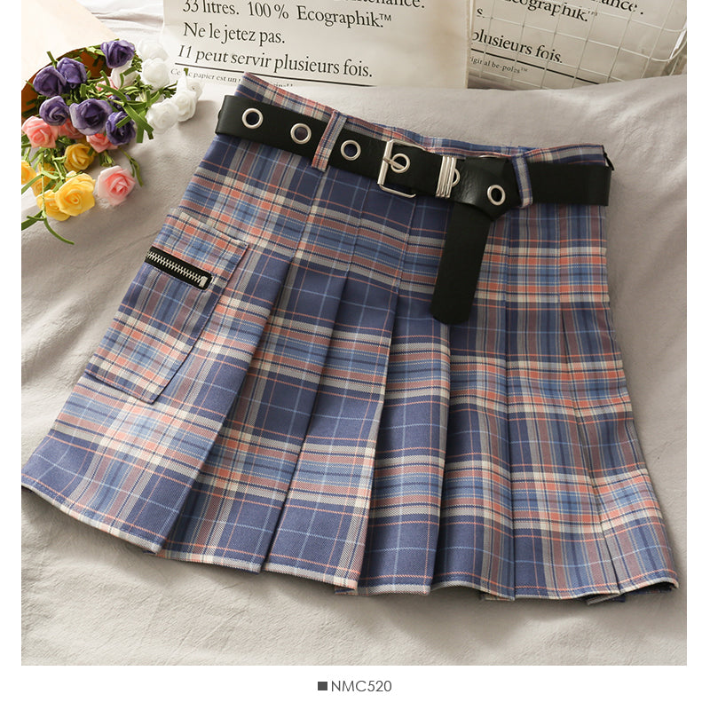 Gradient Plaid high waist thin pleated A-line skirt for women  2655