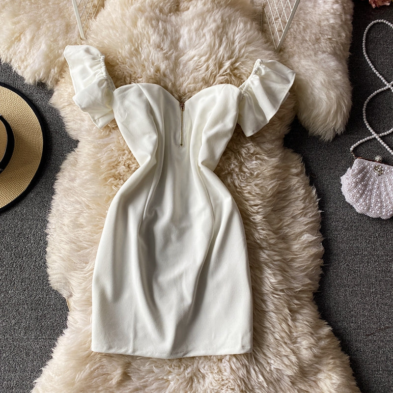 Line neck Strapless off shoulder slim fit Hip Wrap Dress Dress  2836