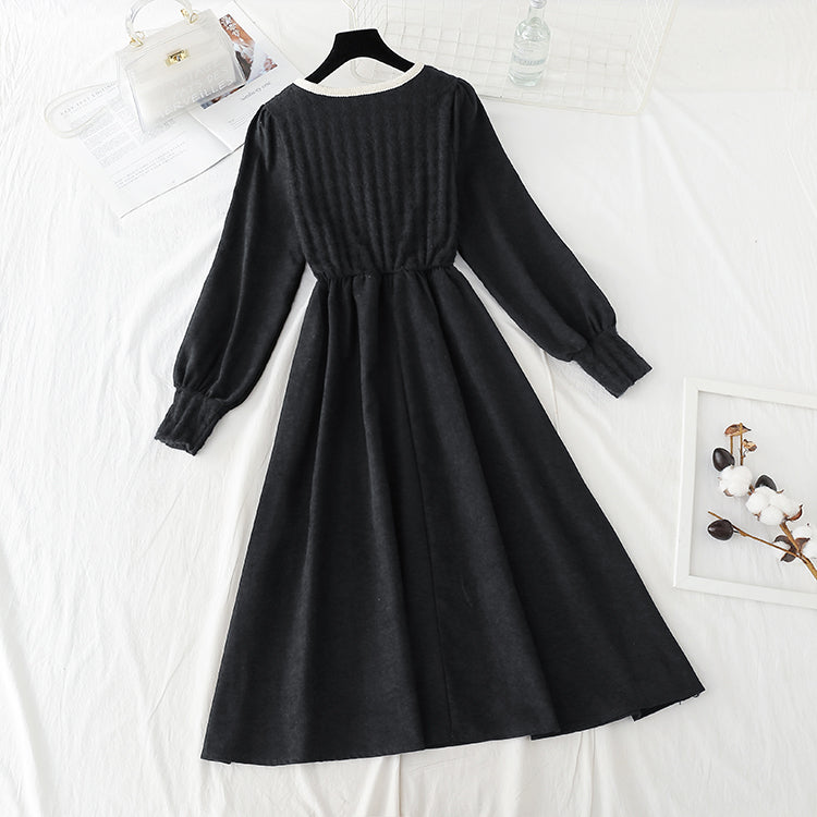 A little black dress with velvet backing and a long coat skirt  2403