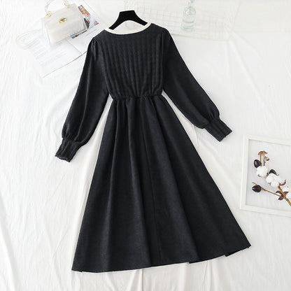 A little black dress with velvet backing and a long coat skirt  2403