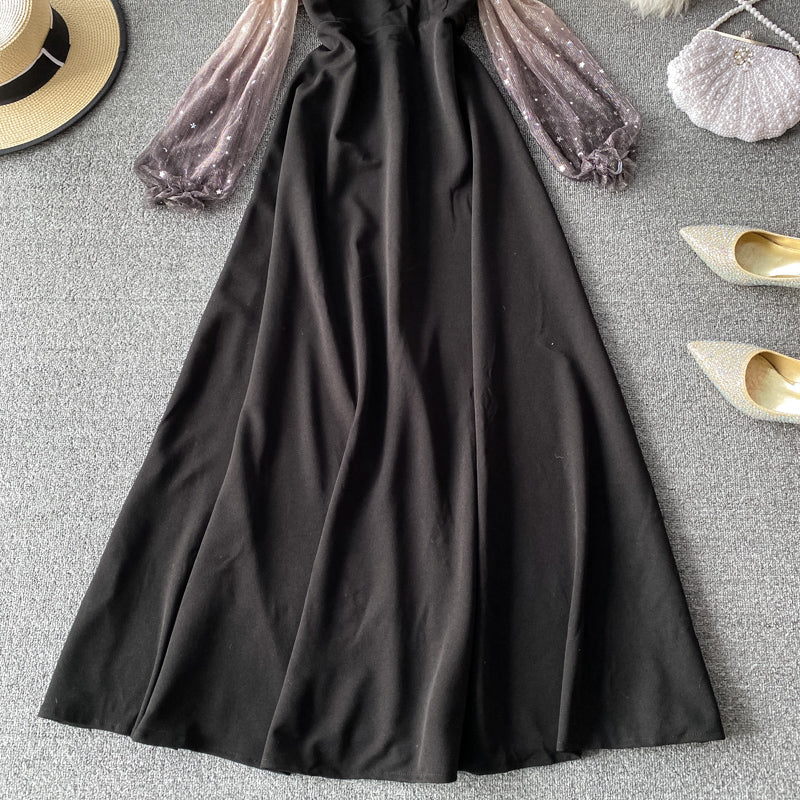 Sexy suspender skirt French off shoulder swing dress  2932