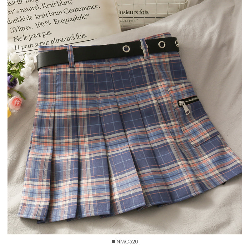 Gradient Plaid high waist thin pleated A-line skirt for women  2655