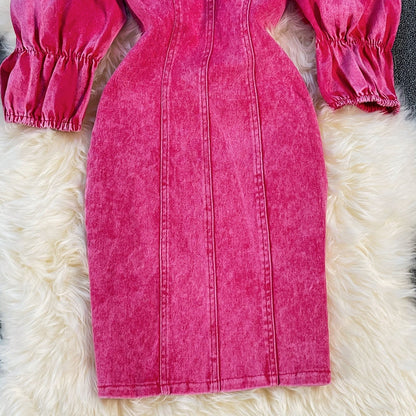 Korean off shoulder Strapless denim dress  2964