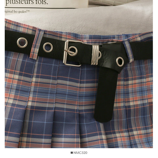 Gradient Plaid high waist thin pleated A-line skirt for women  2655