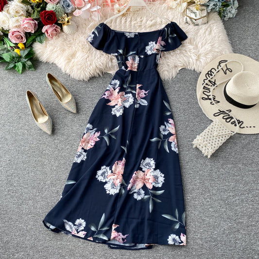 Ruffle Dress seaside holiday off shoulder  3134