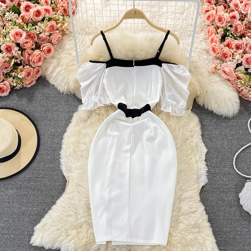Off shoulder double breasted dress split Hip Wrap Dress  2984
