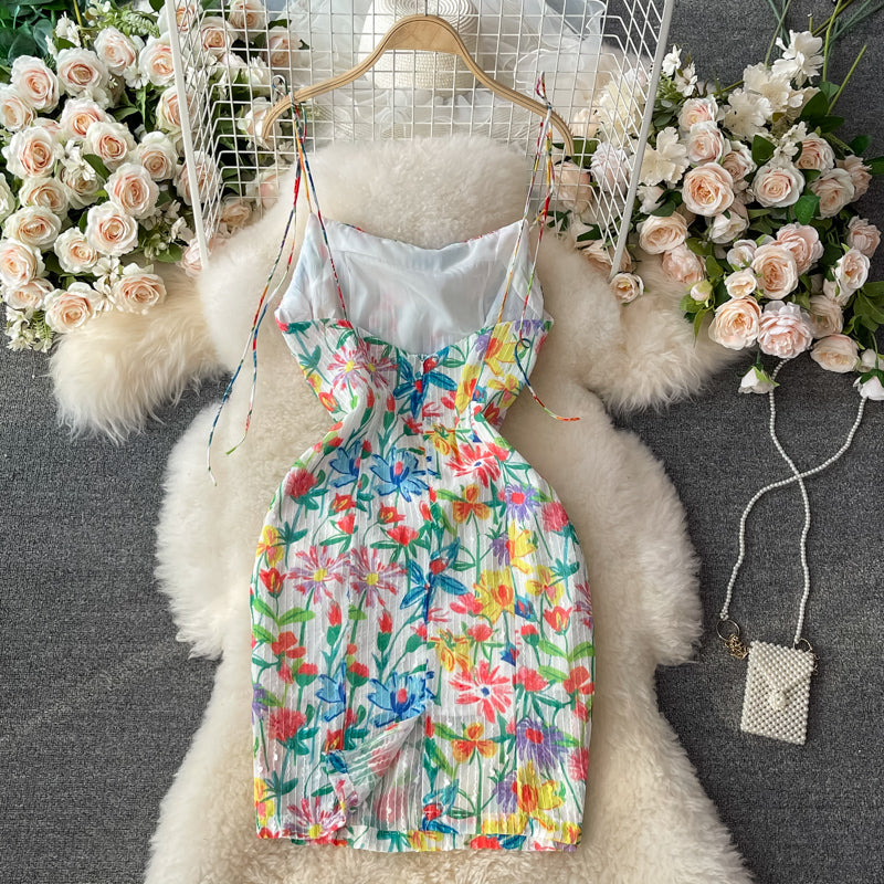 Vintage Floral off shoulder suspender skirt  2841