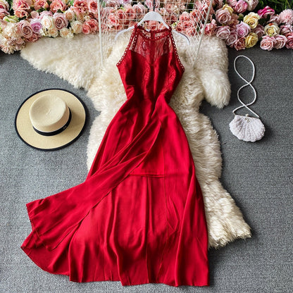 Sexy round neck hanging neck off shoulder slim Chiffon split skirt  3147
