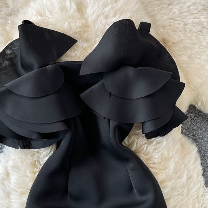 Ruffled off shoulder and exposed shoulder bag hip dress  2748