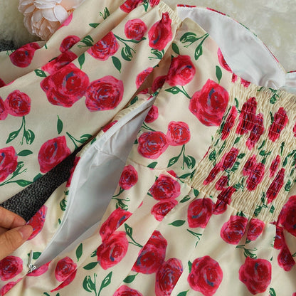 Slim Chiffon one neck short off shoulder floral skirt  3288