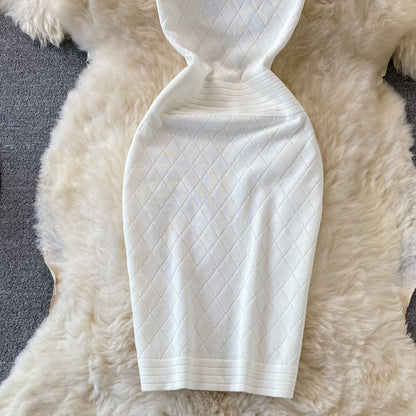 Knitted Halter off shoulder dress small sexy Hip Wrap Skirt  2722