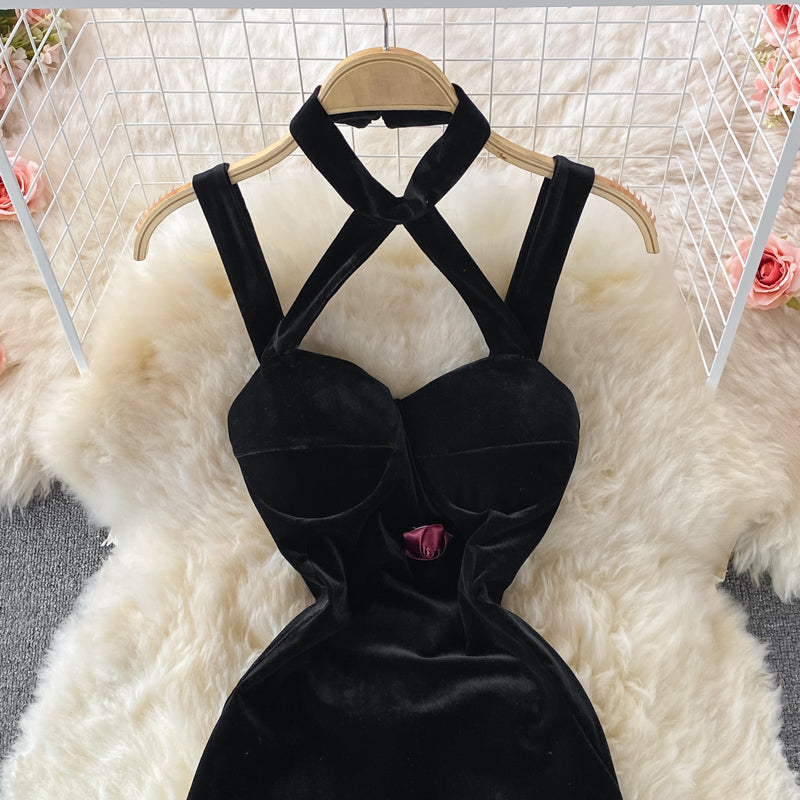 Neck off shoulder slim wrap hip suspender dress  2733