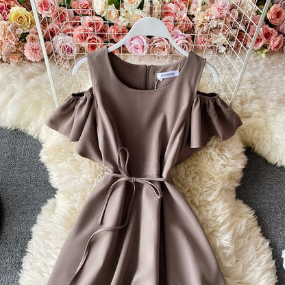 Slim waist, off shoulder, age reducing temperament, large swing skirt  3287