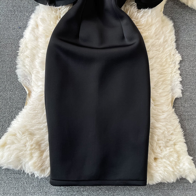 Ruffled off shoulder and exposed shoulder bag hip dress  2748
