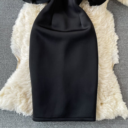 Ruffled off shoulder and exposed shoulder bag hip dress  2748