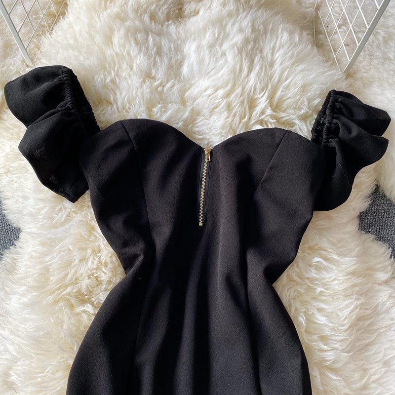 Line neck Strapless off shoulder slim fit Hip Wrap Dress Dress  2836
