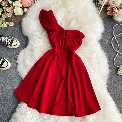 Off shoulder Hepburn lotus leaf dress  2732