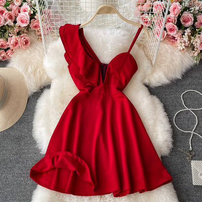 Slim slant neck off shoulder dress fluffy skirt  3200