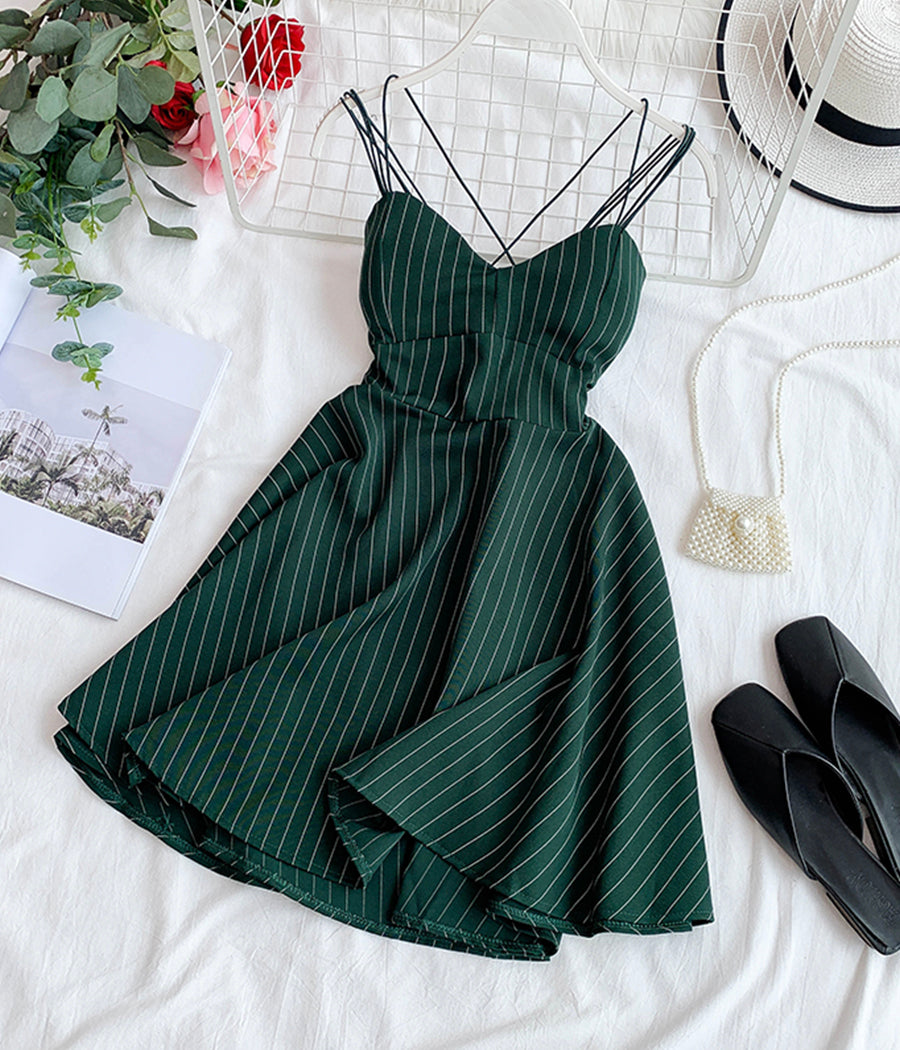 A line striped dress summer dress  1283