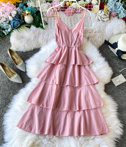 A line v neck spaghetti straps midi maxi summer dress  1231