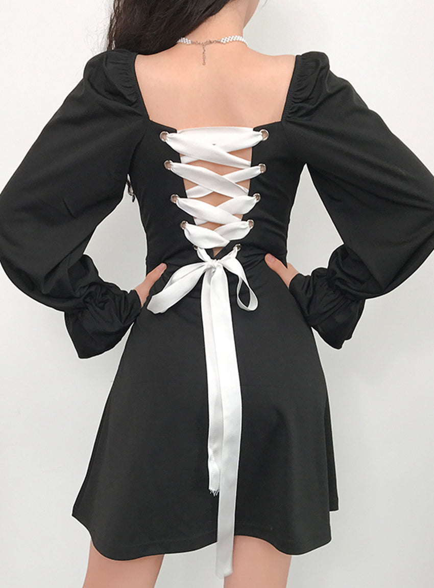 A line long sleeve little dress black dress  1183