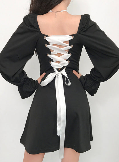 A line long sleeve little dress black dress  1183