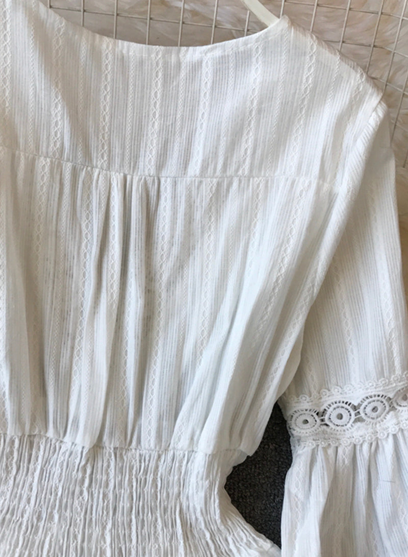 A line white hollow lace dress summer dress  1206
