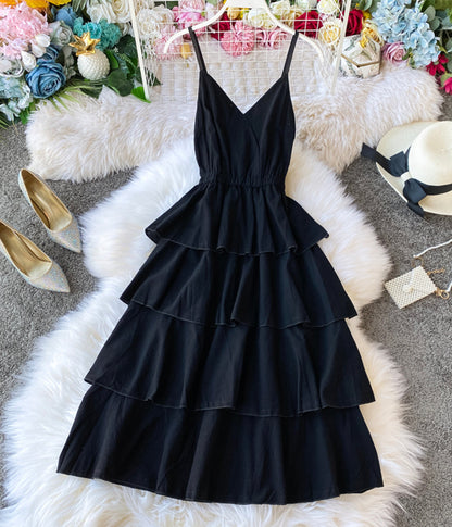 A line v neck spaghetti straps midi maxi summer dress  1231