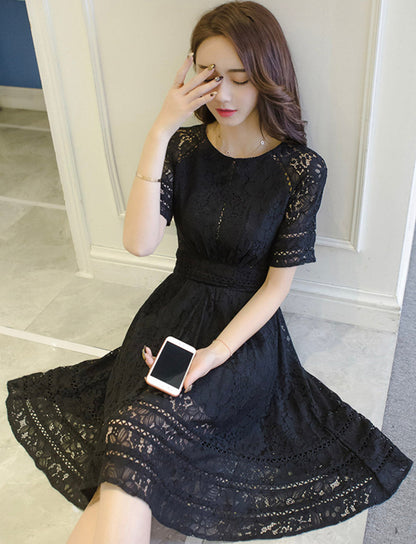 A line lace short dress summer dress  1162