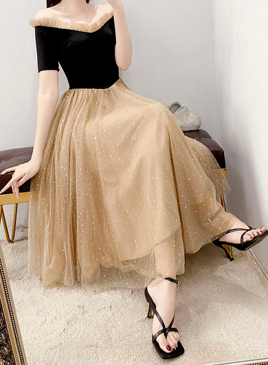 A line tulle short sleeve dress summer dress  1104