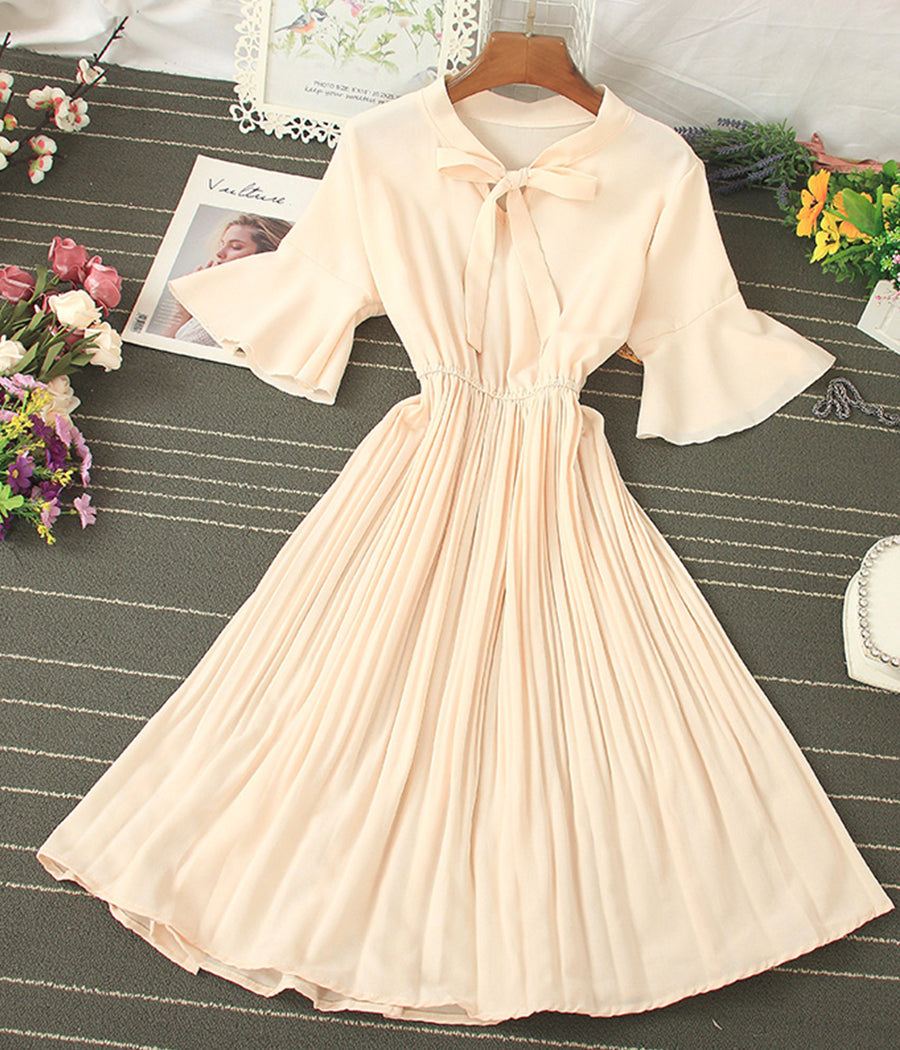 A line round neck short sleeve dress summer dress  1194