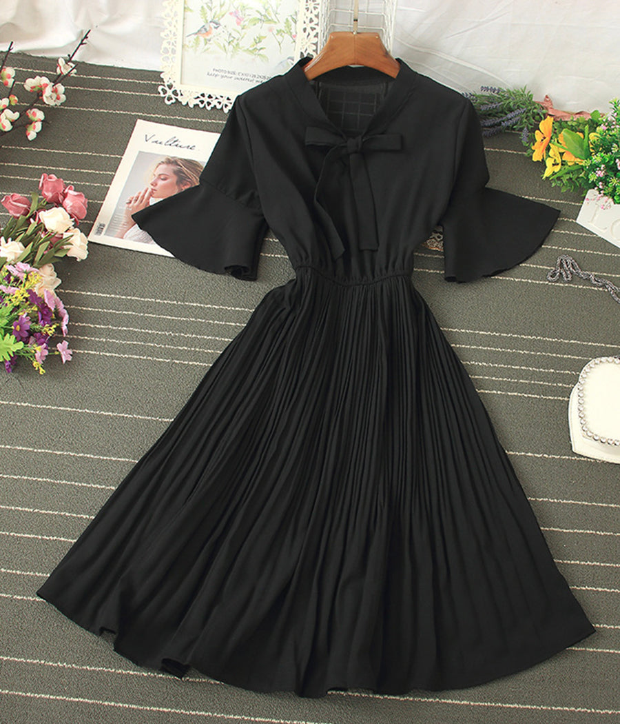 A line round neck short sleeve dress summer dress  1194