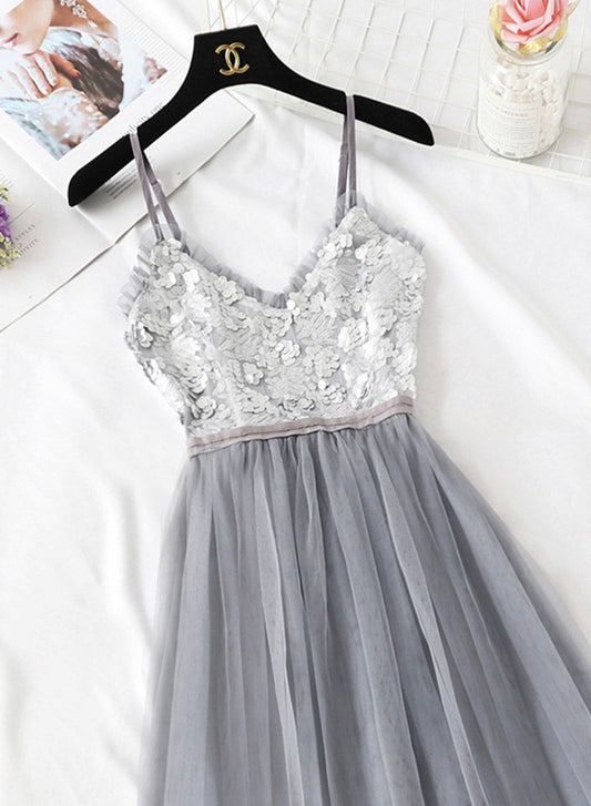 A line v neck tulle dress women's dress  1153