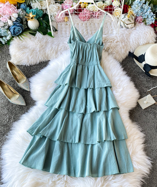 A line v neck backless dress women's dress  1058