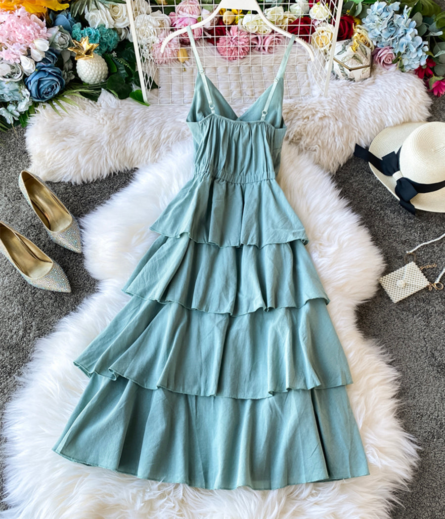 A line v neck spaghetti straps midi maxi summer dress  1231