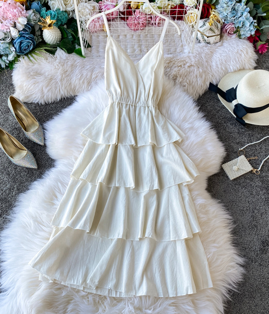 A line v neck spaghetti straps midi maxi summer dress  1231