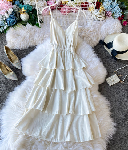 A line v neck spaghetti straps midi maxi summer dress  1231
