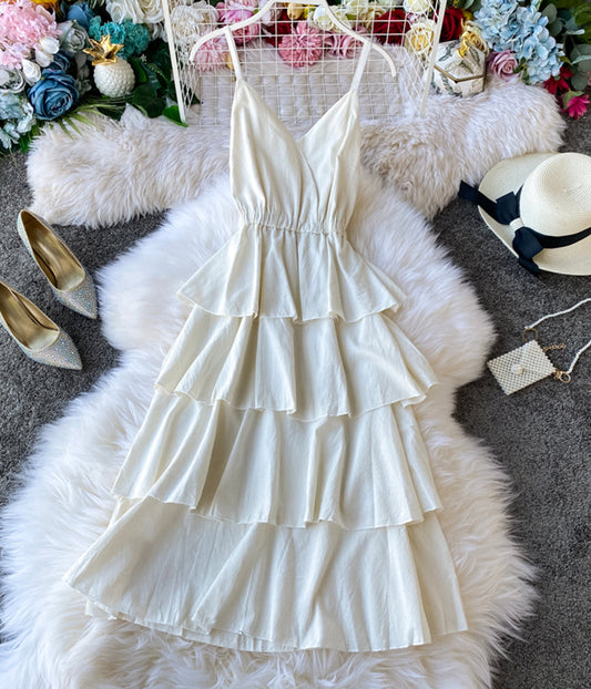 A line v neck spaghetti straps midi maxi summer dress  1231