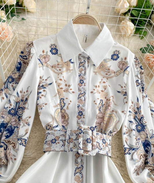 A line printed long dress women's dress  1017