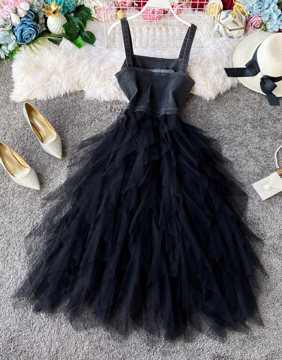 A line denim stitching dress summer dress  1123