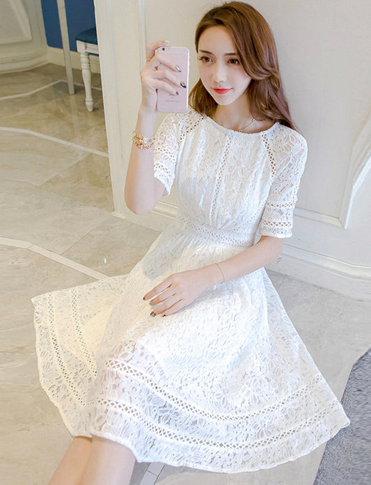 A line lace short dress summer dress  1162